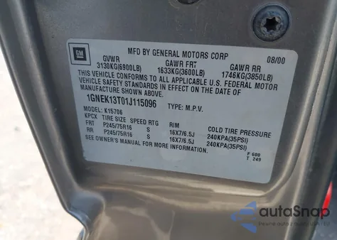 2001 Chevrolet Tahoe Lt из США, поврежденный, VIN 1GNEK13T01J115096